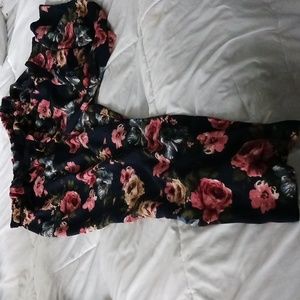 Long floral tie waist dress pants 3X